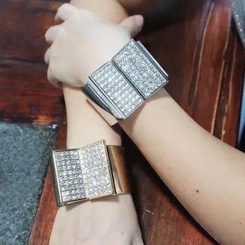 

MANILAI Rhinestone Big Cuff Bangle Bracelet For Women Fashion High Quality Alloy Geometric Costume Statement Bracelet Jewelry