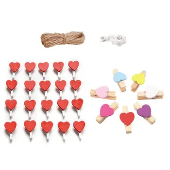

50Pcs Love Hearts + 10 Meters Of Twine + 6 Invisible Nails Small Photo Clips +Hemp Rope Nails Photo Wall Decoration