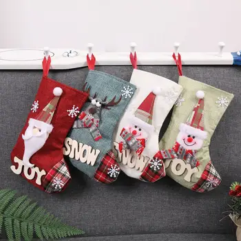 

Christmas Socks Candy Gift Bag Cotton Linen 3D Santa Elk Snowman Lovely Apple Bag Stockings Storage Accessories for Children