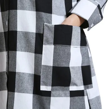 

Fashion Autumn Women Plaid Shirts Blouses Long Casual Loose Vintage Tops Oversize Shirts Hot