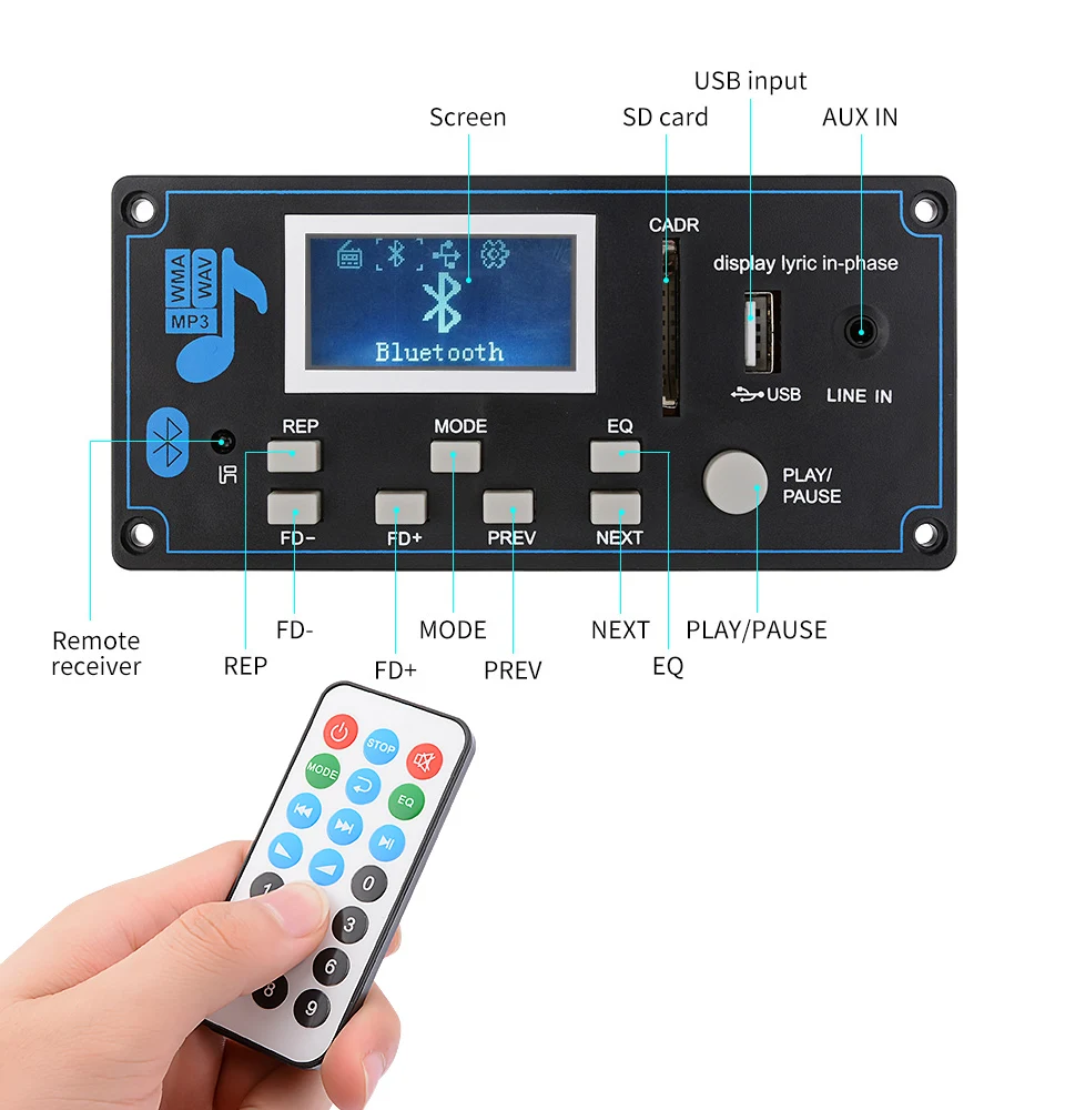 AOSHIKE 12V ЖК-дисплей Bluetooth MP3 декодер доска WAV, WMA декодирования MP3 аудио плеер модуль Поддержка FM радио AUX USB с текстами дисплей