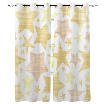 

Stars Golden Art Pentagram Gold Grid Window Curtains Living Room Curtain Home Decor