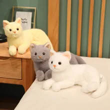 Adorável animais emulational gato bonito brinquedos de pelúcia deitado no lado gatinho macio recheado bonecas aniversário presentes de natal decoração para casa