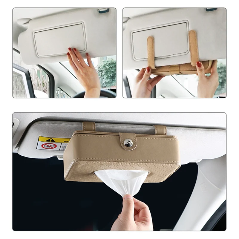 

Leather Car Sun Visor Type Hanging Rectangle Shaped Tissue Box Paper Rack Container Towel Napkin Tissue Holder Auto Accessories