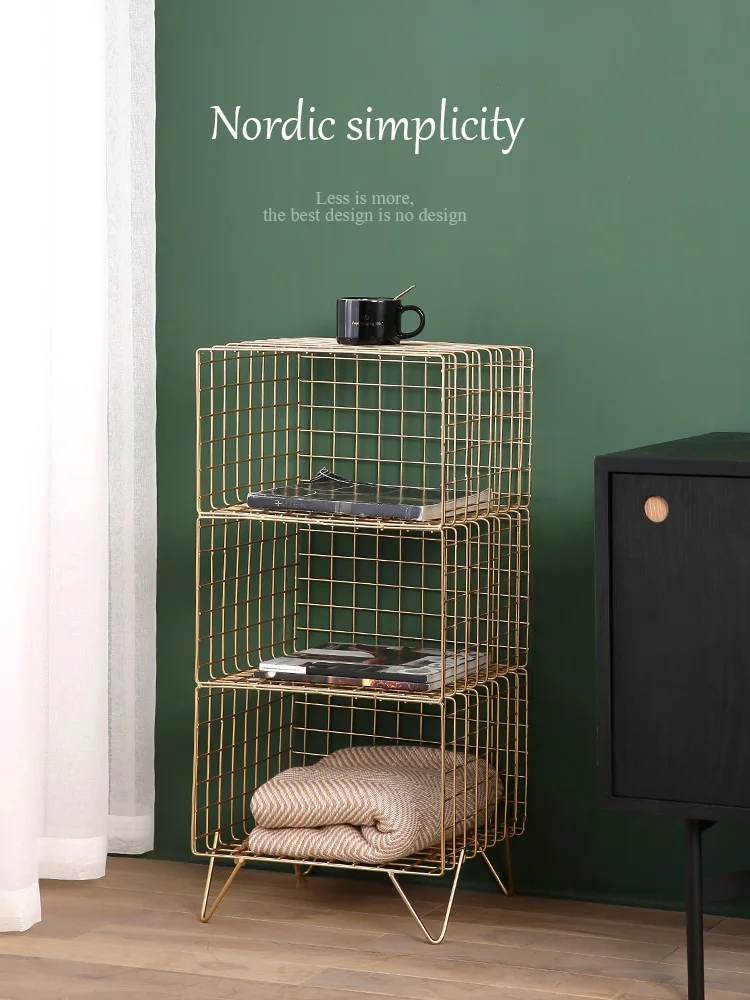 

Прикроватный стеллаж для хранения из кованого железа в скандинавском стиле, простая многослойная книжная полка для гостиной