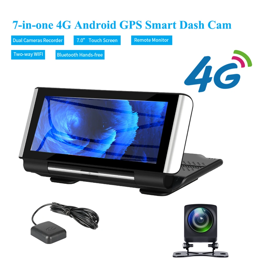 

7" FHD 1080P Car DVR Touch Screen Android Dash Cam GPS Navigation ADAS Video Recorder Dual Lens with Reverse Camera for Bluavido