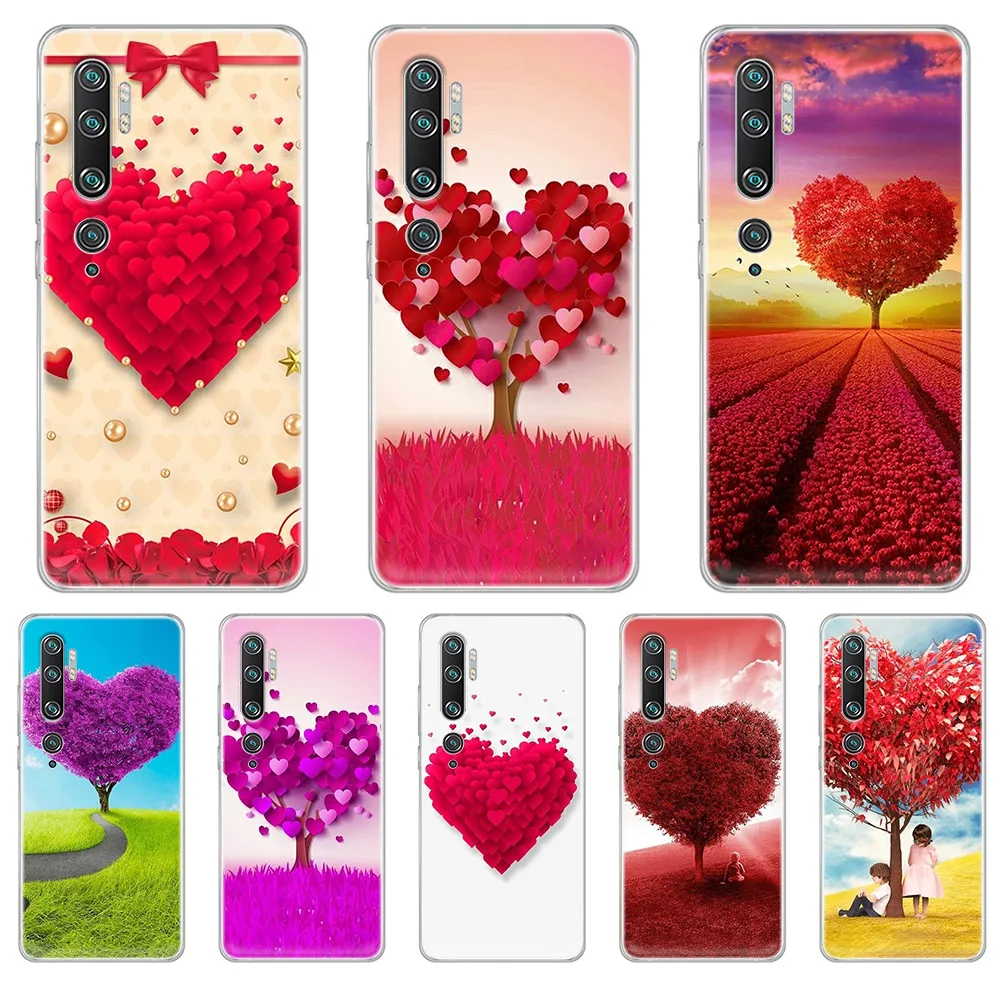 Мягкий водонепроницаемый прозрачный чехол для телефона Love tree красный розовый
