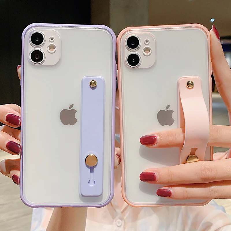 Чехол для iPhone 12 11 13 Pro Max XR XS X 6 6S 7 8 Plus матовый прозрачный с ремешком на запястье