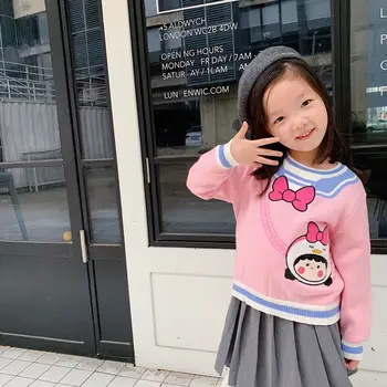 

2020 Girls Sweaters Pink Colour Sweet Toddler Cartoon Chick Pattern Sweet Baby Tops