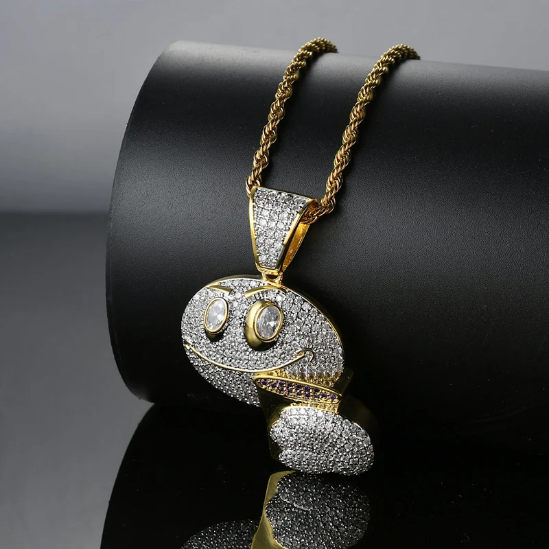Хип-хоп AAA кубический цирконий проложили Bling Iced Out Gold Drink coffee Expression Подвески ожерелье для мужчин рэппер ювелирные изделия