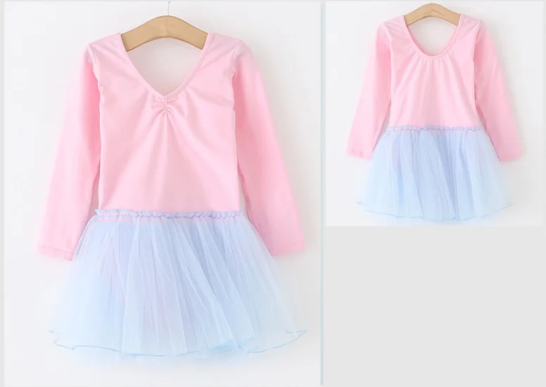 Combed Cotton Ballet Dress Dance Dress Tutu Ballet for Girls Kids Children High Quality Ballerina Long Sleeves Tulle Dance