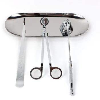 

4Pcs Stainless Steel Candle Trimmer Snuffer Set Candle Hook Tray Wicks Dipper Scissors Candle Accessory Extinguisher Tool