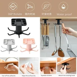 360 Rotation Rotatable Hooks for Kitchen Organizer and Storage Hanging Creative Tableware Bathroom Organizer Self Adhesive Hook