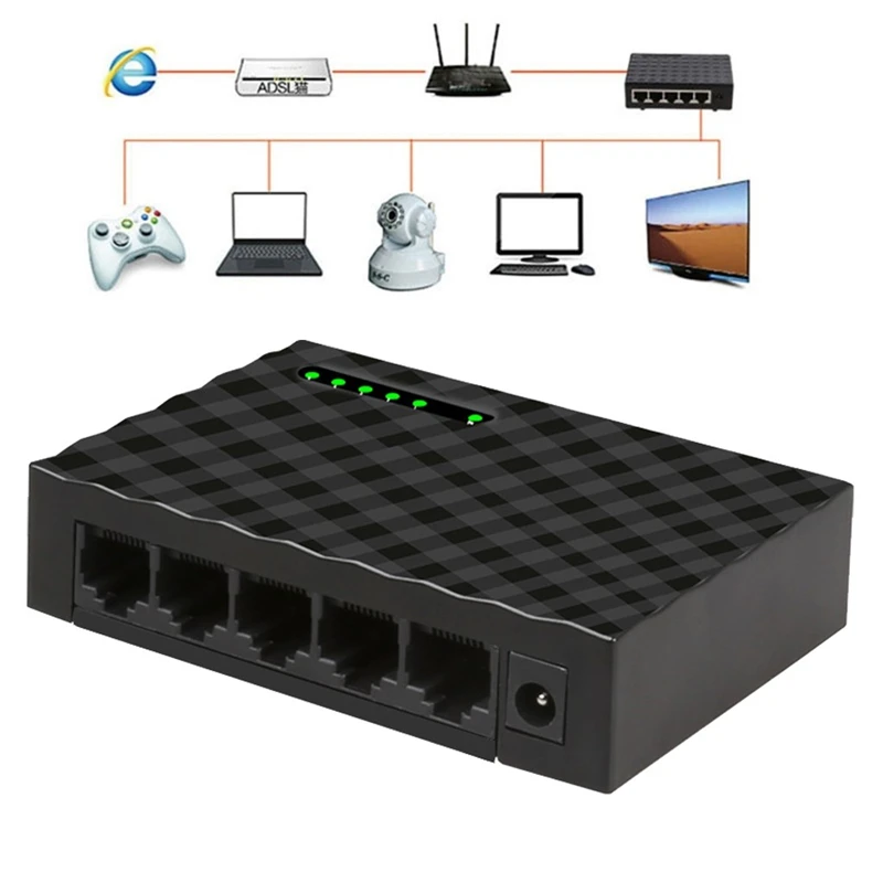 Новинка 2019 Rj45 мини 5 портов Быстрая сеть Ethernet черный переключатель концентратора