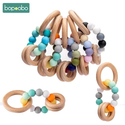Bopoobo – anneau de dentition pour bébé, 1 pièce, avec anneau en bois, hochet, nom artisanal, qualité alimentaire, accessoires d'allaitement, cadeau 