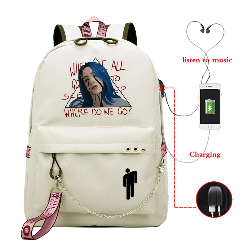 810 21 Mochila рюкзак женский Billie Eilish школьные сумки для девочек-подростков Usb зарядка Bookbag розовый рюкзак женский ноутбук дорожная сумка - Цвет: 810 21