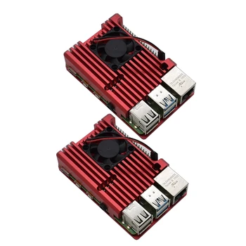 

for Raspberry Pi 4 Model B 2G RAM Kit with Red CNC Aluminum Alloy Protective Case Fan Cooling 5V 3A Power for Raspberry Pi 4B