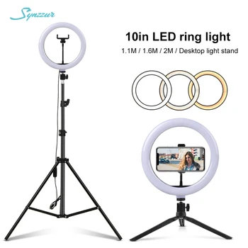 

Camera Photo 26cm/10in Circle Light Ring Dimmable LED Selfie USB Lumiere For Tiktok Makeup Video Studio Light With Tripod Stand