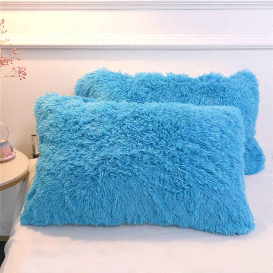 BeddingOutlet из искусственного меха с капюшоном Подушка Чехол пушистый декоративная подушка чехол прямоугольник с длинным ворсом, декоративная наволочка для подушки 1/2 шт. дропшиппинг - Цвет: Blue 2 pcs
