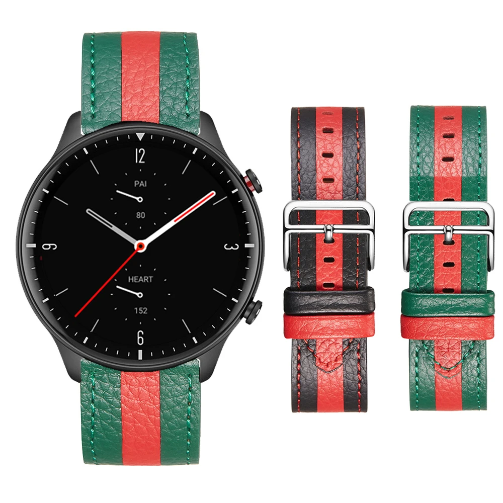 Кожаный ремешок в полоску для Huami Amazfit GTR 42 мм 47 2e / GTR2 3 Pro Honor Magic watch | Наручные часы