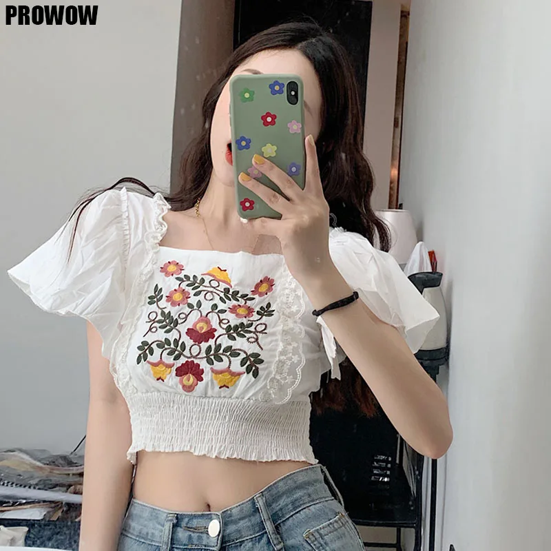 2020 Summer Sexy Tops Women Korean Flower Embroidery T-Shirt Top Ruffled Sleeveless Crop Lace Patchwork Slim  Blusas