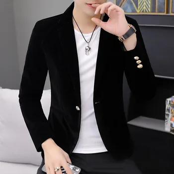 

Spring And Autumn Men Gold Velvet Suit Slim Fit Corduroy Small Suit Men's Hair Stylist Casual Corduroy Striped Suit