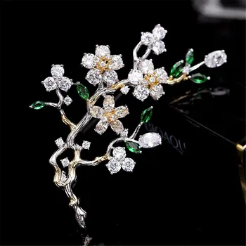 

New Delicate Plum Blossom Brooches Pin Lady Scarf Buckle Crystal Brooch Wedding Accessory For Women Cubic Zirconia