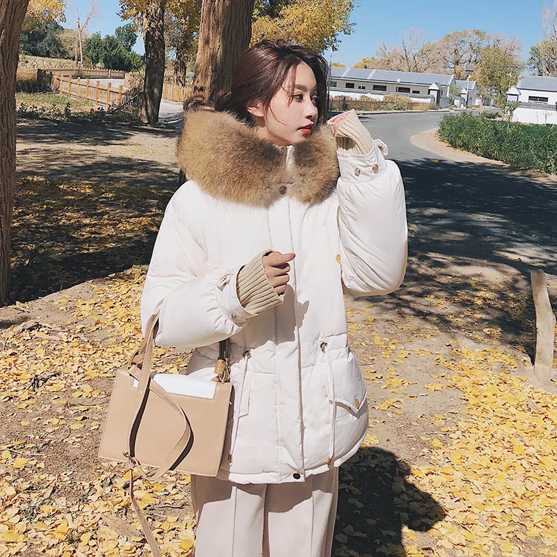 

Large Fur Collar Short Cotton-padded Clothes Student Korean-style 2018 Winter New Style Drawstring down Jacket Cotton-padded Clo