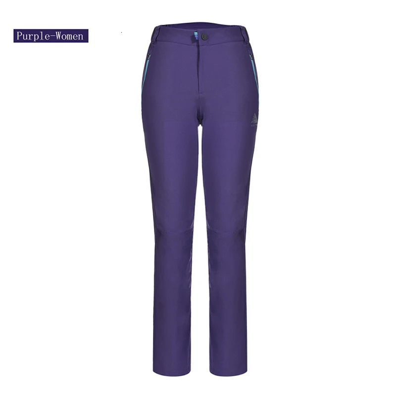 Women Purple Men Hiking Pants Outdoor Quick dry Pants Winter Climbing Clothing Warm Winter Ski Trekking Trouser Breathable Snowboard Trousers - Цвет: Women Purple