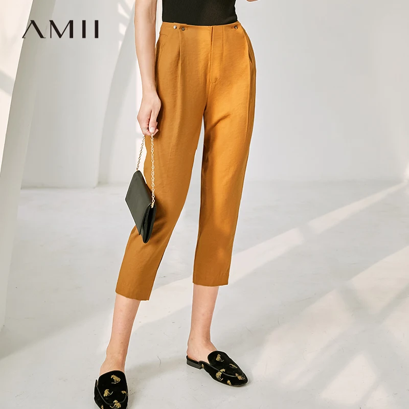 

Amii Minimalism Causal Cropped Pants Women Spring Summer High Waist Loose Pant 11930075