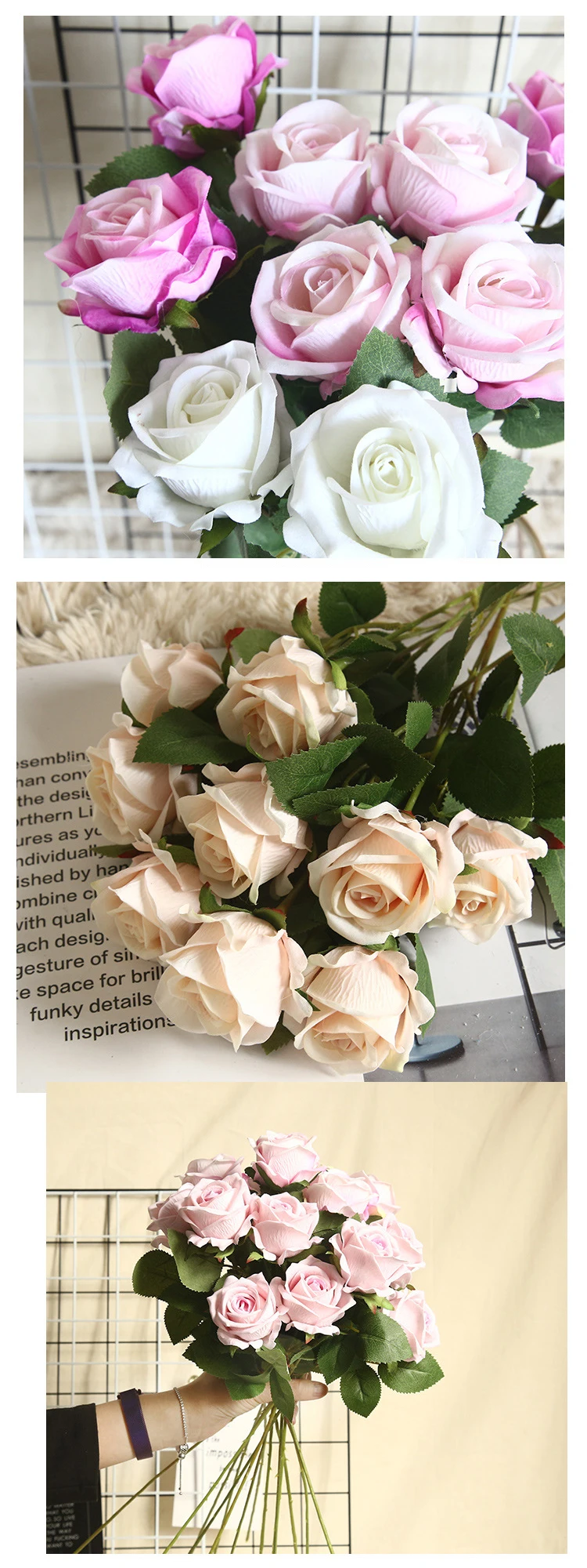 JAROWN Artificial Flannel Rose INS Simulation Flower Home Decoration Festival Wedding Flower Wall DIY Plant Wall Fake Flower (13)