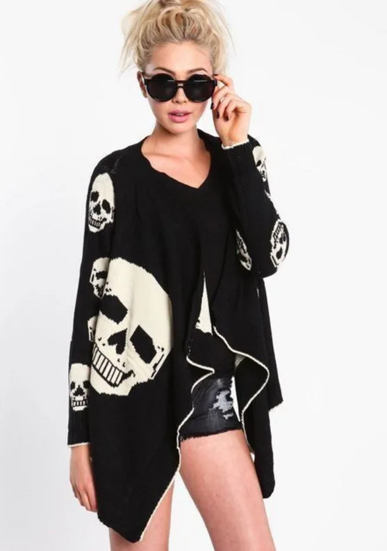 

Hot Selling European And American-Style WOMEN'S Fashion Shawl-Printed Skull Casual Jacket