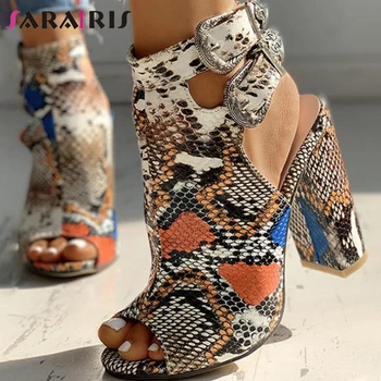 

SaraIris Open Toe Snake Print Buckel High Heels Sexy Sandals Women Party Dress Sandals Ladies Summer Shoes