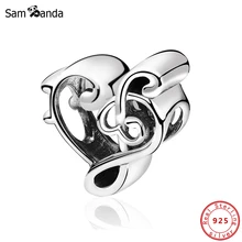 Новые подлинные 925 пробы серебряные амулеты бусины сердце музыкальный символ Шарм подходят Pandora Браслеты для женщин DIY ювелирные изделия