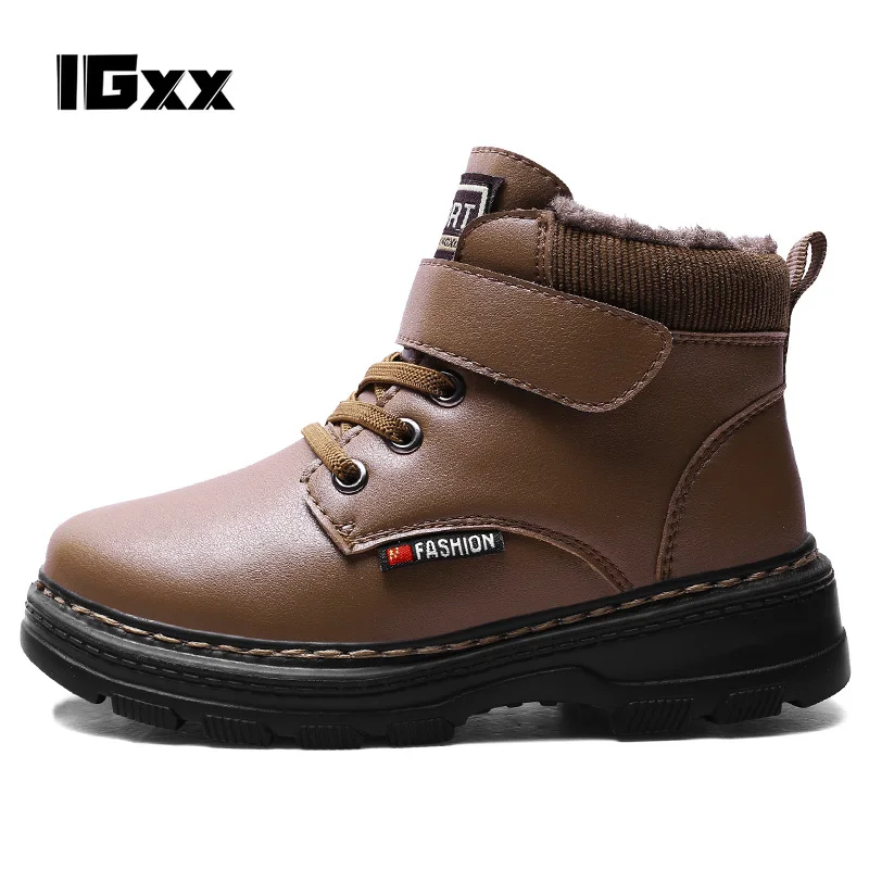 IGxx new boys girls winter martin boots child winter snow boots outdoor fashion keep warm boots  Plus velvet plus cotton