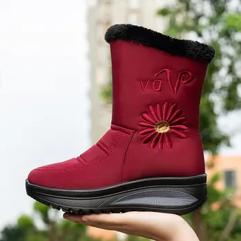 

Women's Snow Boots Outdoor Waterproof Embroidery Winter Plush Warm Shoes Women Platform Short Bootie Wedges Non-slip Booties