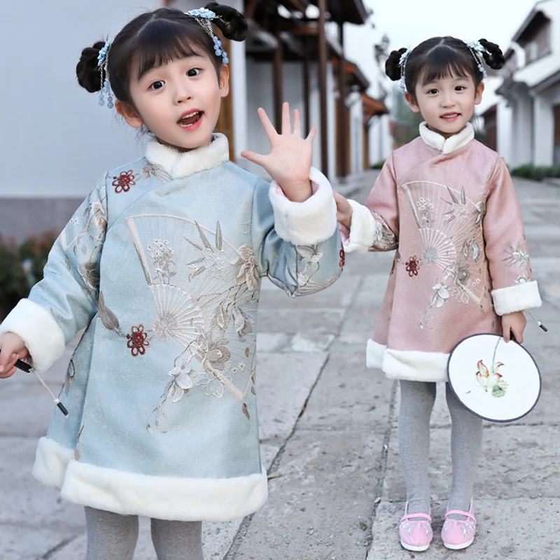 

Girls Winter Dress Kids Dresses For Girl Chinese Style Cute Infant Clothes New Year Party Children Cartoon Printed Qipao