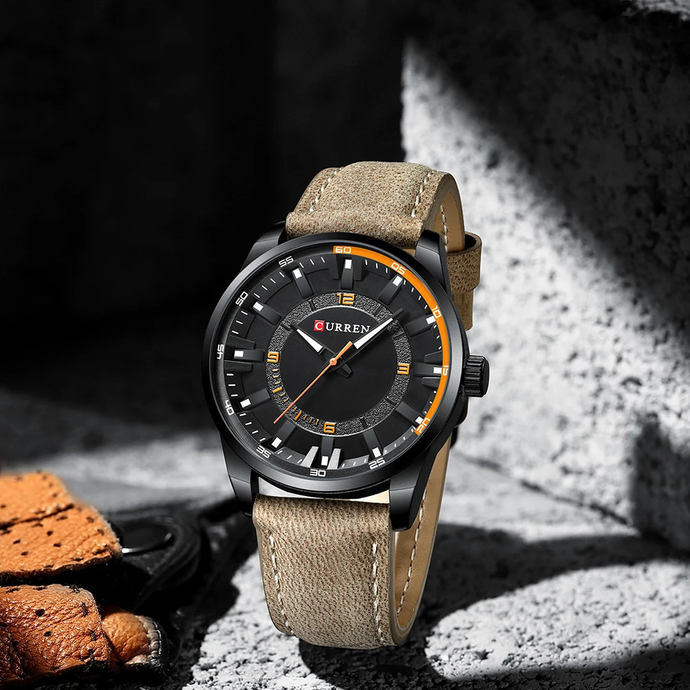Herren Schwarz Casual Leder Quarz Einfache Kreative Uhr Geeignet für_voghion.com