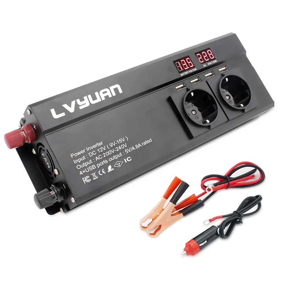 US $51.99 6000w Large Power Inverter Eu Plug 3ac Outlets 4 Usb Outing Car Inverter Converter Инвертор 12v 220v Преобразователь 12 220