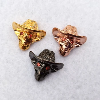 

2Pcs Red Eye Cubic Zircon Micro Pave Skull Beads DIY Western cowboy Skeleton for Bracelet Jewelry Making Handmade Bulk CT482