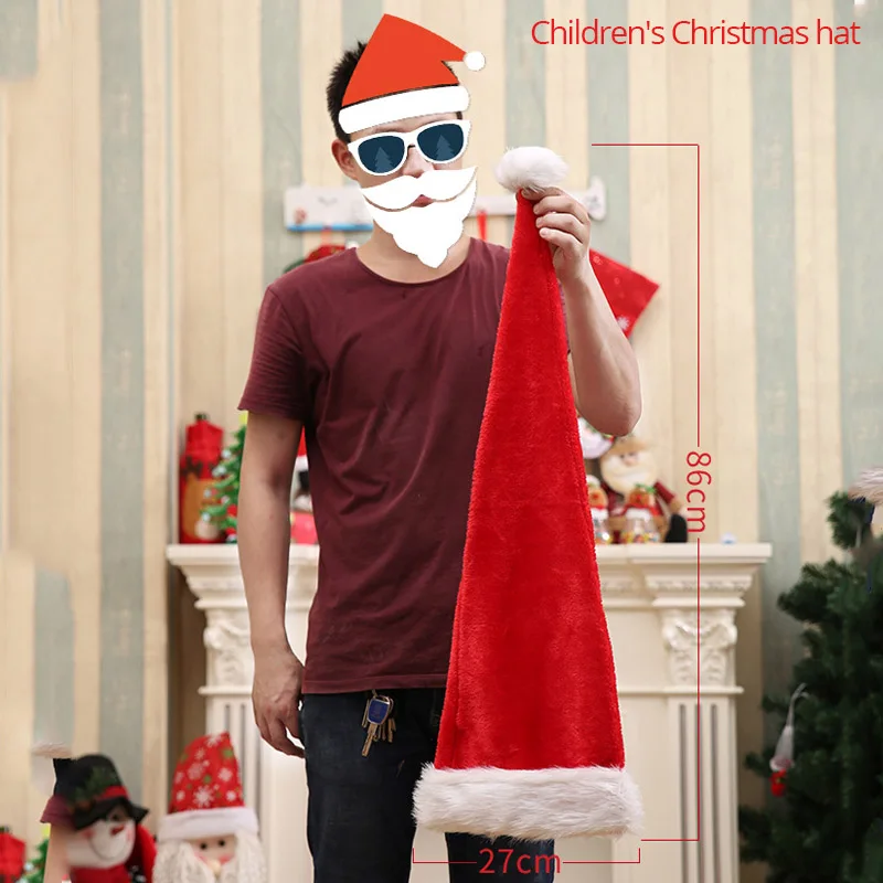 Adult Children Long Christmas Hat Plush Santa Claus Cap New Year Christmas Party Decoration