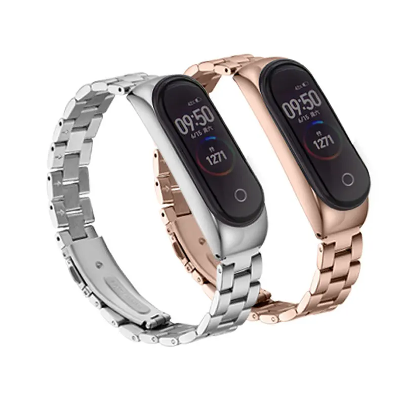 Для Mi Bracelet 5 Three Bead ремешок для часов NFC тонкая стальная безопасная Пряжка браслет
