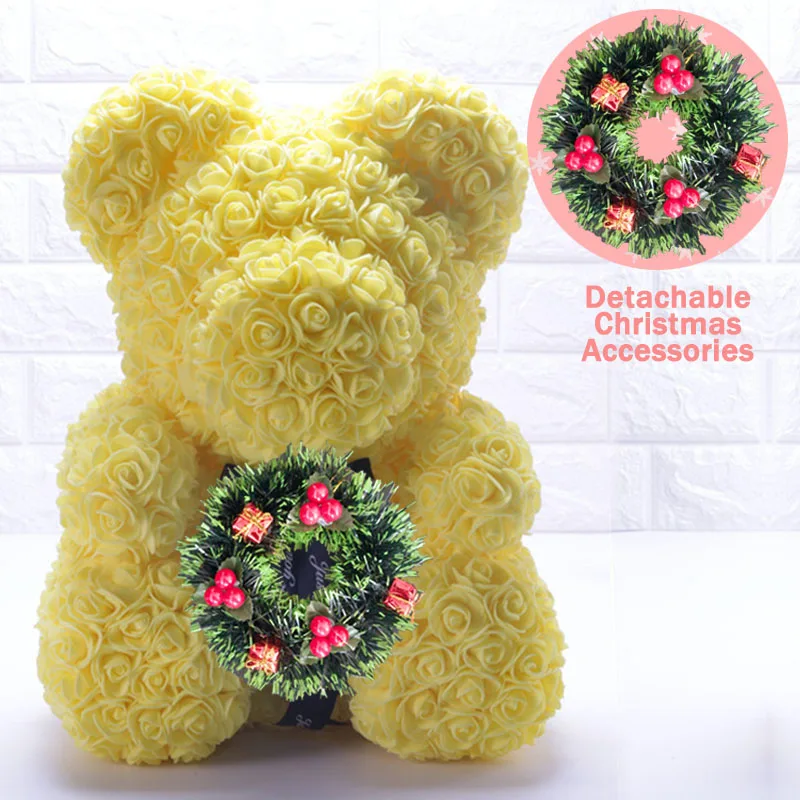Yellow 40cm Christmas Gift 40cm Red Bear Rose Artificial Soap Roses Teddi Bear Eternal Rose Flower Valentine Garland Gift Girl Friend Love - Цвет: Yellow 40cm