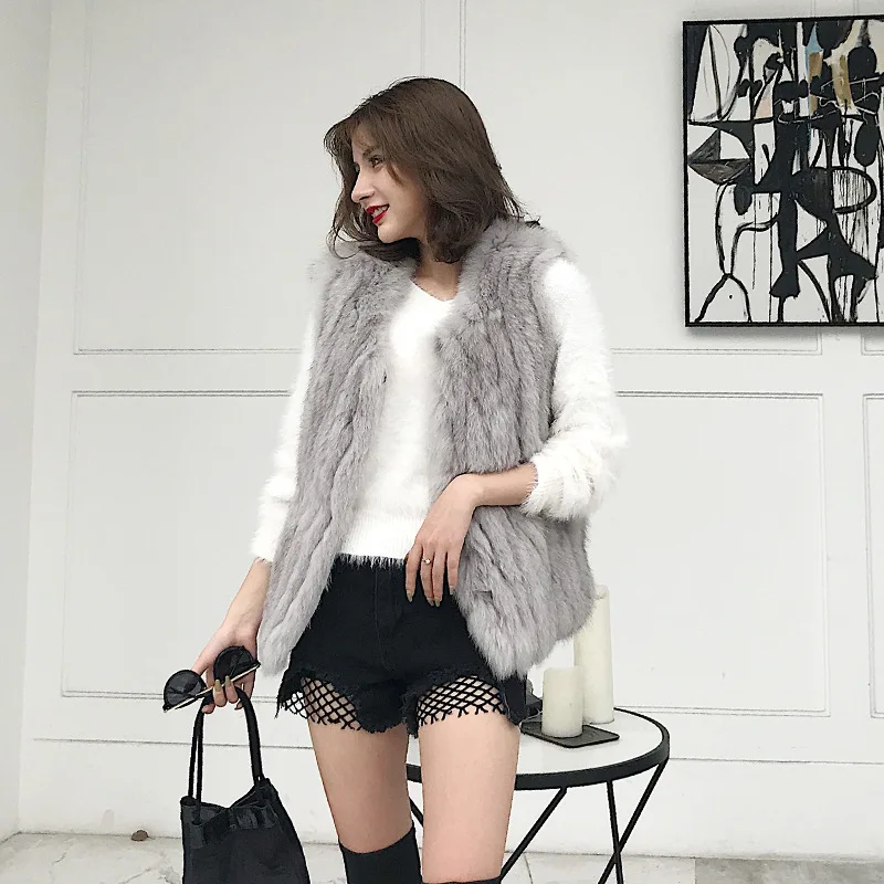 

6183 New Style Korean-style Fox Fur Fur Clothing Stripes Waistcoat Short Slim Fit Slimming Spokes Coat Women's