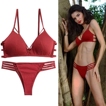 

Pure cotton bra set front chest cross beauty back sexy solid color lingerie comfortable thin cup strap thong underwear set