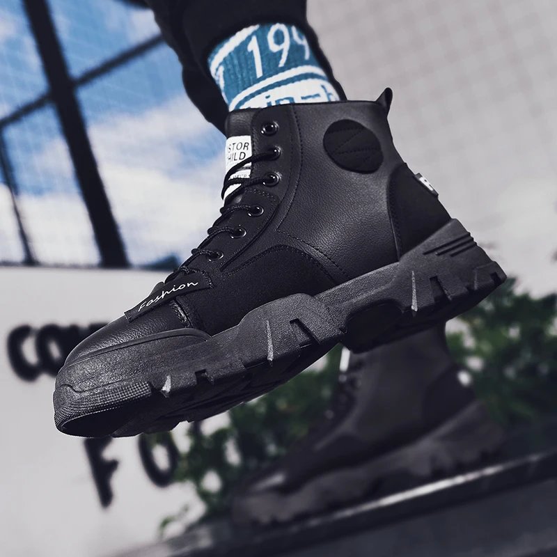 

Martin boots men's British high-top shoes in the wild to help versatile tooling street fashion Korean black short boots winter m