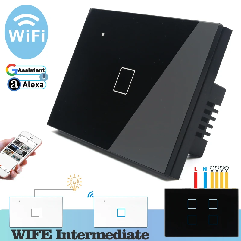 WI-FI сенсорный светильник настенный выключатель Черный Стекло Панель синий светодиодный US 118*72 мм Универсальное автомобильное зарядное устройство с домашний телефон Управление 1 Gang 2 способ реле квадратной формы