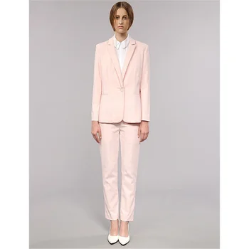 

Light Pink Womens Business Work Suits Female Office Uniform One Button Ladies Formal Trouser Suits 2 Piece Sets Blazer Custom