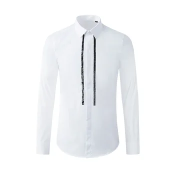 

New Arrival High Quality 100% Cotton Brand Fashion Two Side Pearl Sequin Embroidered Youth Long Sleeve Casual Shirts Soze M-3XL