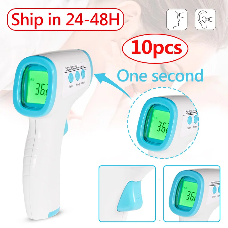 

10pcs No Touch Infrared Thermometer Digital LCD Baby Body Forehead Ear Thermometer Gun Home Outdoor Portable Temperature Meter